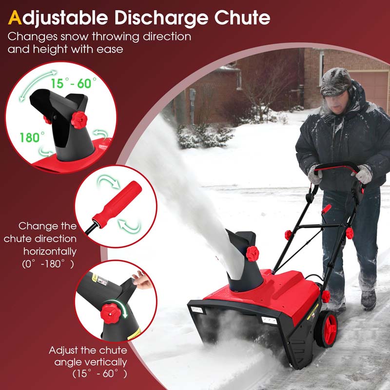 20" 120V 15A Walk-Behind Snow Thrower w/LED Headlights & 180° Rotating Chute, 10" Depth Clearing Path, Electric Snow Blower for Driveway