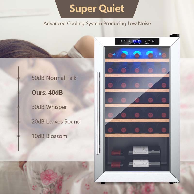 20 Inch 33 Bottles Wine Cooler Refrigerator Built-In or Freestanding Mini Wine Fridge w/2-Layer Tempered Glass Door & Dual Alarm Function