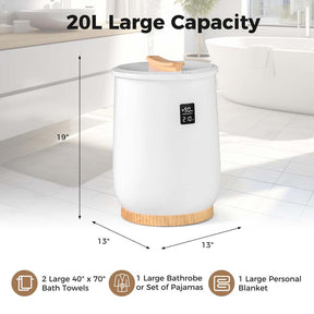 20L Towel Warmer Bucket for Bathroom, Hot Towel Heater with LED Screen, Wood Handle, Fragrant Disc Holder, Blanket Warmer for Pajamas, Bathrobes