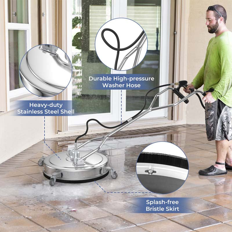20" 4000 PSI Pressure Washer Surface Cleaner w/Casters, Dual Handles, Stainless Steel Housing, 3/8'' Quick-Connect