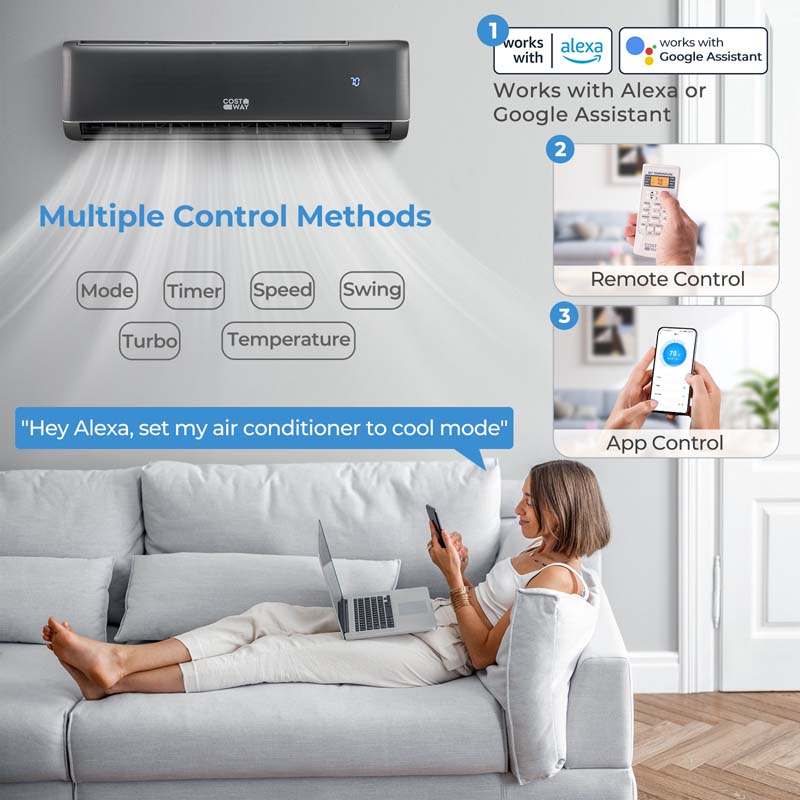 22,000 BTU Wifi Enabled Mini Split Air Conditioner and Heater, 21 SEER2 208-230V Inverter Split AC Unit with Heat Pump