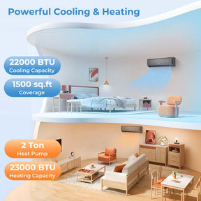 22,000 BTU Wifi Enabled Mini Split Air Conditioner and Heater, 21 SEER2 208-230V Inverter Split AC Unit with Heat Pump