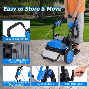 2300 PSI 1.8 GPM Electric Pressure Washer with Wheels & 5 Quick Connect Nozzles, Portable High-Pressure Power Washer for Floor Car Wash Cleaning Machine