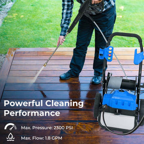 2300 PSI 1.8 GPM Electric Pressure Washer with Wheels & 5 Quick Connect Nozzles, Portable High-Pressure Power Washer for Floor Car Wash Cleaning Machine