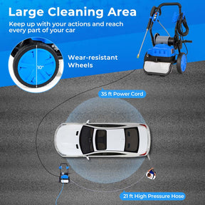 2300 PSI 1.8 GPM Electric Pressure Washer with Wheels & 5 Quick Connect Nozzles, Portable High-Pressure Power Washer for Floor Car Wash Cleaning Machine