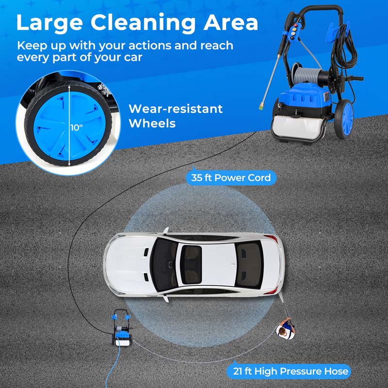 2300 PSI 1.8 GPM Electric Pressure Washer, Portable High Pressure Power Washer w/Wheels, 5 Quick Connect Nozzles, Soap Bottle, 21 FT Hose