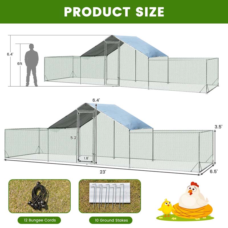 23 x 6.6 FT Half Spire Large Metal Chicken Coop Walk-in Poultry Cage Hen Duck Rabbit Run House with Cover