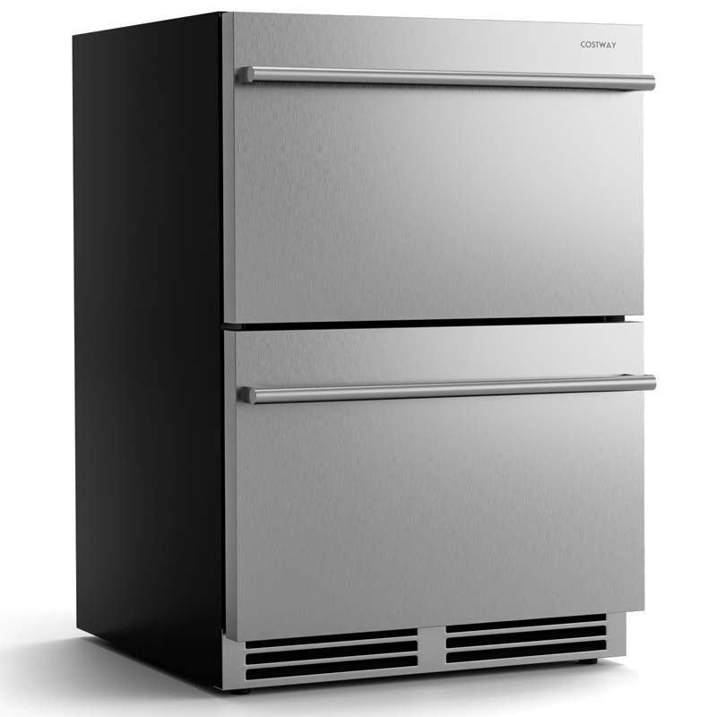 4.9 Cu.Ft Dual Drawer Fridge with 37℉-64℉ Temperature Range, 24 Inch Under Counter & Freestanding Refrigerator Cooler for Beverages Wine Vegetables Fruits