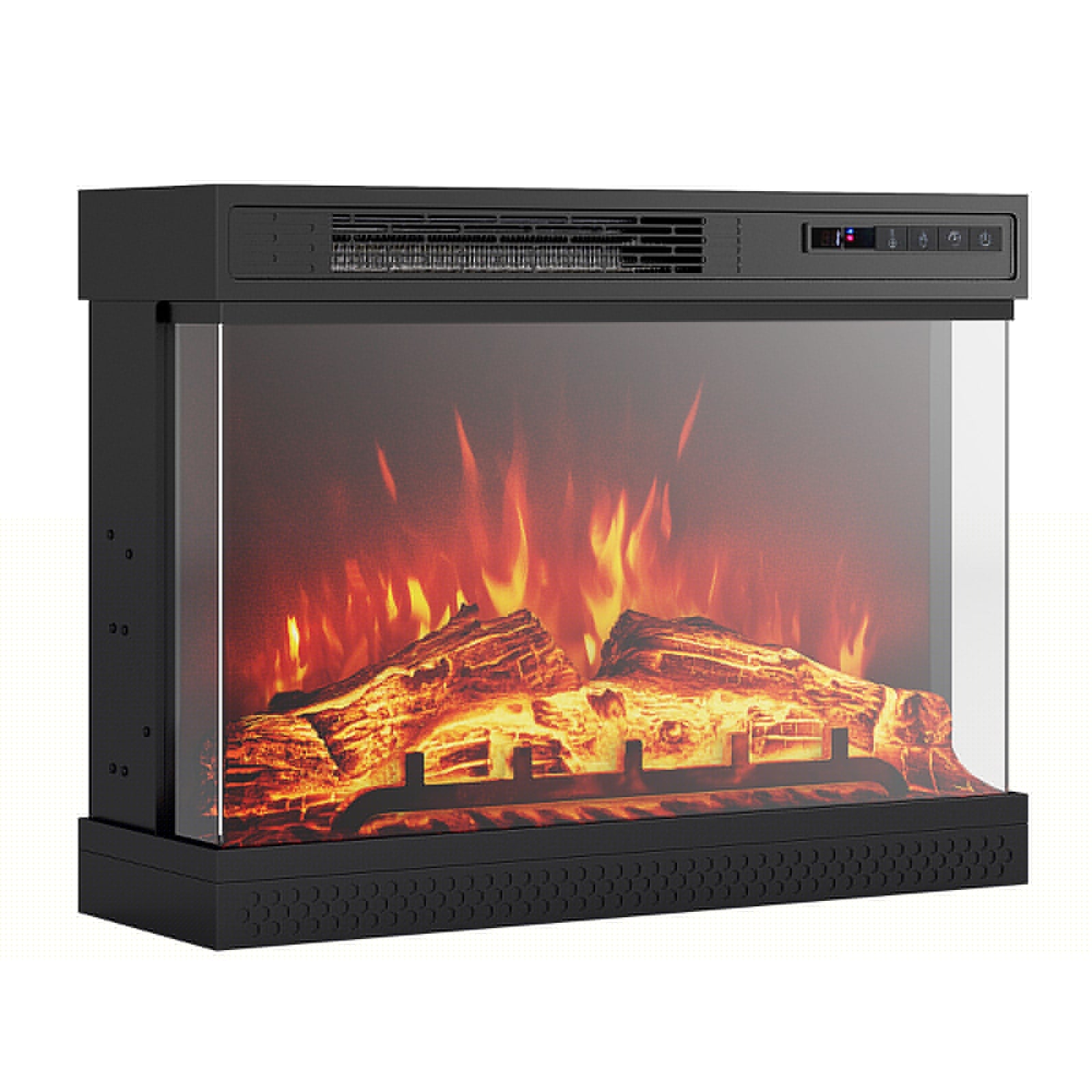 24" 3-Sided Glass Electric Fireplace Heater 750W/1500W with Remote Control, Adjustable Flame Color & Brightness, 1H-6H Timer, Thermostat