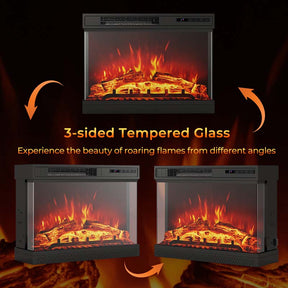 24" 3-Sided Glass Electric Fireplace Heater 750W/1500W with Remote Control, Adjustable Flame Color & Brightness, 1H-6H Timer, Thermostat