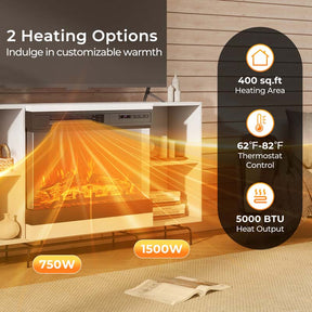 24" 3-Sided Glass Electric Fireplace Heater 750W/1500W with Remote Control, Adjustable Flame Color & Brightness, 1H-6H Timer, Thermostat