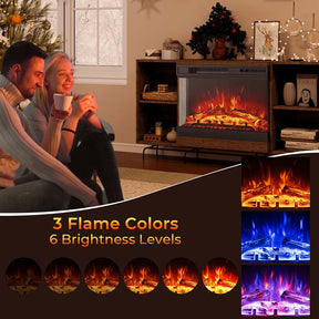 24" 3-Sided Glass Electric Fireplace Heater 750W/1500W with Remote Control, Adjustable Flame Color & Brightness, 1H-6H Timer, Thermostat