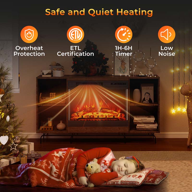 24" 3-Sided Glass Electric Fireplace Heater 750W/1500W with Remote Control, Adjustable Flame Color & Brightness, 1H-6H Timer, Thermostat