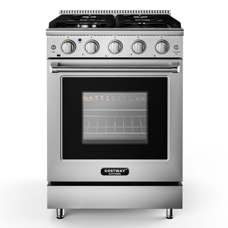 24" Freestanding Dual Fuels Natural Gas Range with 4 Burners Cooktop & 3.73 Cu.Ft. Convection Oven, Storage Drawer