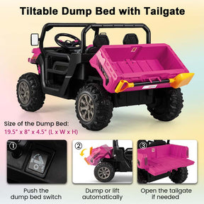 24V 2-Seater Kids Ride on UTV Dump Truck, Battery Powered Off-Road Electric Toy Car with Remote Control, Moving Dump Bed