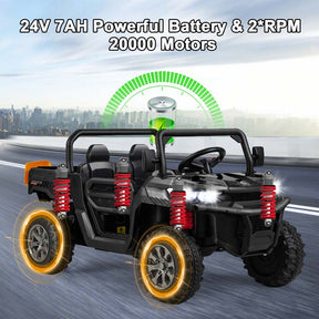 24V 2-Seater Kids Ride on UTV Dump Truck, Battery Powered Off-Road Electric Toy Car with Remote Control, Moving Dump Bed