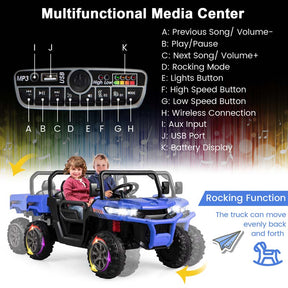 24V 2-Seater Kids Ride on UTV Dump Truck, Battery Powered Off-Road Electric Toy Car with Remote Control, Moving Dump Bed