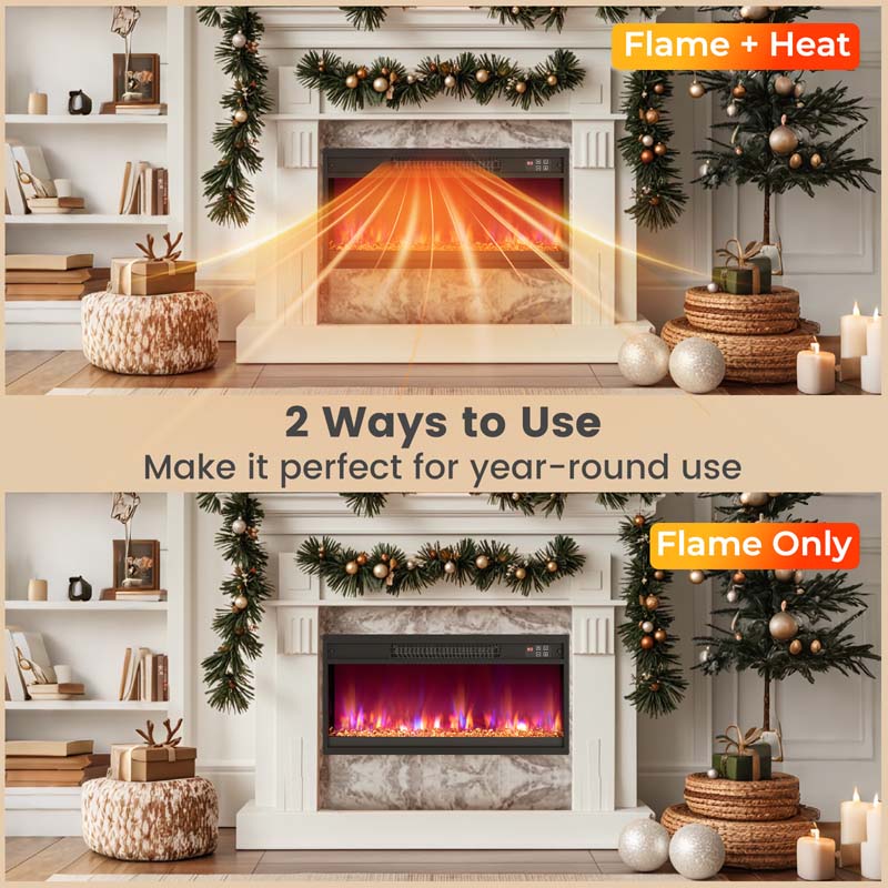 18/23/26 Inch Electric Fireplace Insert, 1500W Recessed Fireplace Heater with Remote Control, 0.5-9H Timer, Adjustable Flame & Ember Bed Color