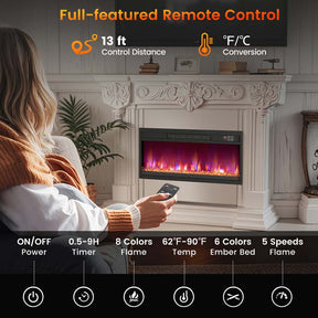 18/23/26 Inch Electric Fireplace Insert, 1500W Recessed Fireplace Heater with Remote Control, 0.5-9H Timer, Adjustable Flame & Ember Bed Color