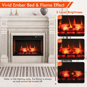 26" 4777 BTU Electric Fireplace Insert for TV Stand, 1400W Recessed Freetanding Fireplace Heater with 3-Level Flame, Remote