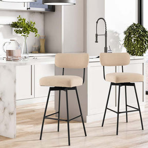 29" Upholstered Bar Stools with Back, 360° Swivel Bar Height Chairs with Heavy-Duty Metal Legs and Footrests, Fabric Seat