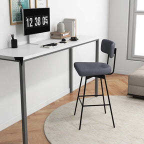 29" Upholstered Bar Stools with Back, 360° Swivel Bar Height Chairs with Heavy-Duty Metal Legs and Footrests, Fabric Seat