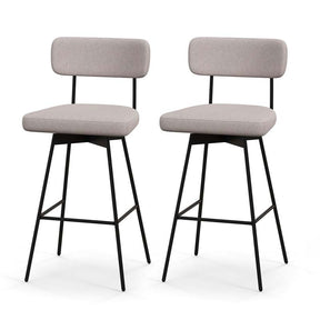 29" Upholstered Bar Stools with Back, 360° Swivel Bar Height Chairs with Heavy-Duty Metal Legs and Footrests, Fabric Seat