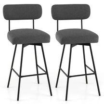 29" Upholstered Bar Stools with Back, 360° Swivel Bar Height Chairs with Heavy-Duty Metal Legs and Footrests, Fabric Seat