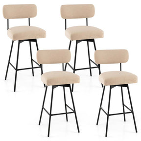 29" Upholstered Bar Stools with Back, 360° Swivel Bar Height Chairs with Heavy-Duty Metal Legs and Footrests, Fabric Seat