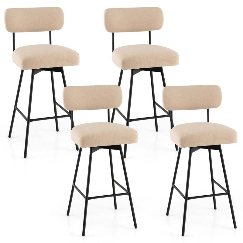 29" Upholstered Bar Stools with Back, 360° Swivel Bar Height Chairs with Heavy-Duty Metal Legs and Footrests, Fabric Seat