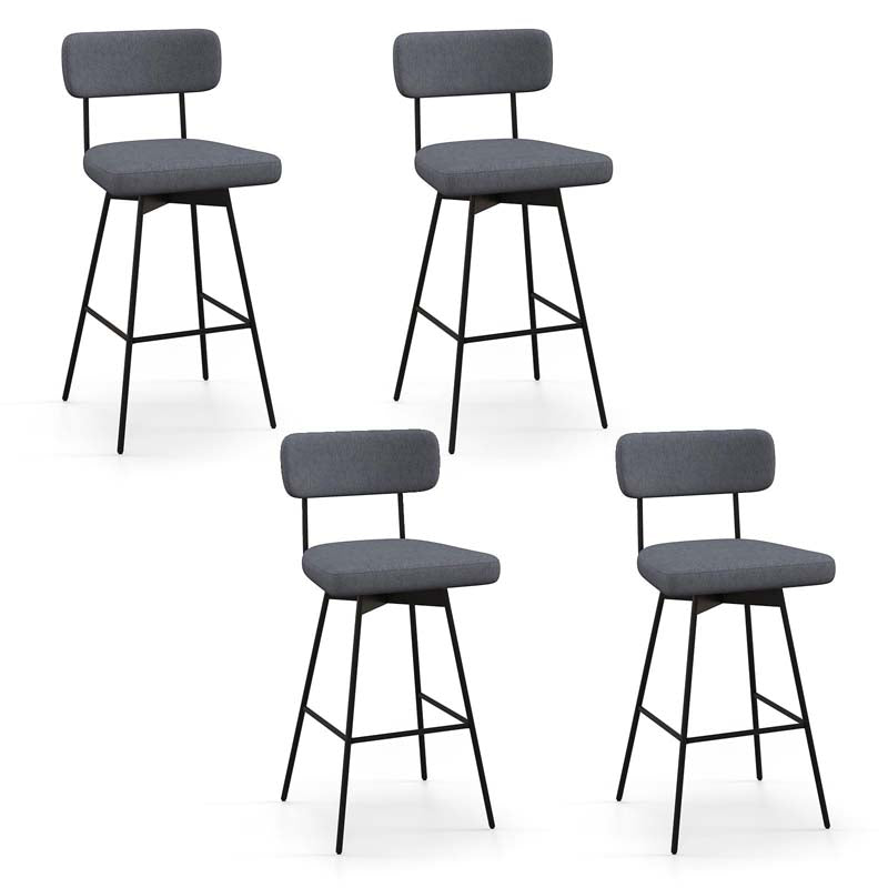 29" Upholstered Bar Stools with Back, 360° Swivel Bar Height Chairs with Heavy-Duty Metal Legs and Footrests, Fabric Seat