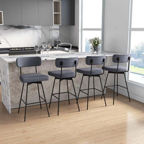 29" Upholstered Bar Stools with Back, 360° Swivel Bar Height Chairs with Heavy-Duty Metal Legs and Footrests, Fabric Seat