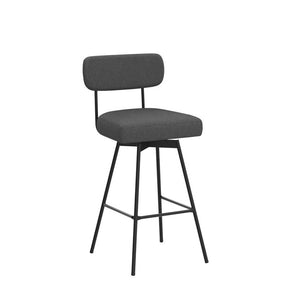 29" Upholstered Bar Stools with Back, 360° Swivel Bar Height Chairs with Heavy-Duty Metal Legs and Footrests, Fabric Seat