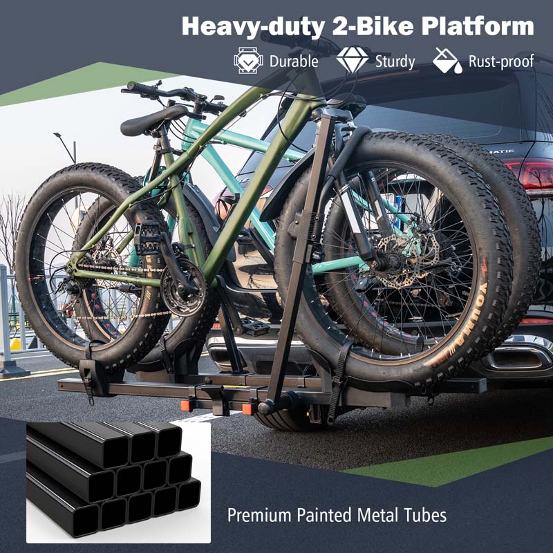 2 Inch Foldable Hitch Mount Bike Rack 2 Bikes Platform Style Carrier with Tilt-able Design for Easy Trunk Access
