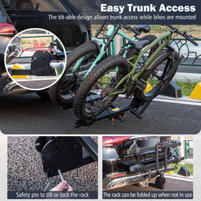 2 Inch Foldable Hitch Mount Bike Rack 2 Bikes Platform Style Carrier with Tilt-able Design for Easy Trunk Access