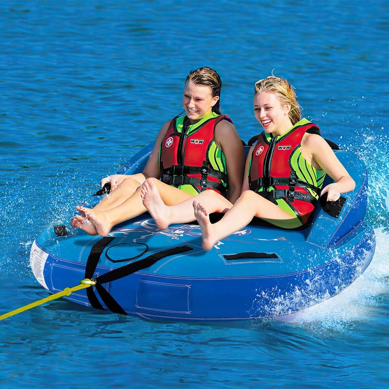 2-Person Water Sport Inflatable Towable Tubes for Boating, Sofa Style Boat Tube with Drainage, Dual Front & Back Tow Points