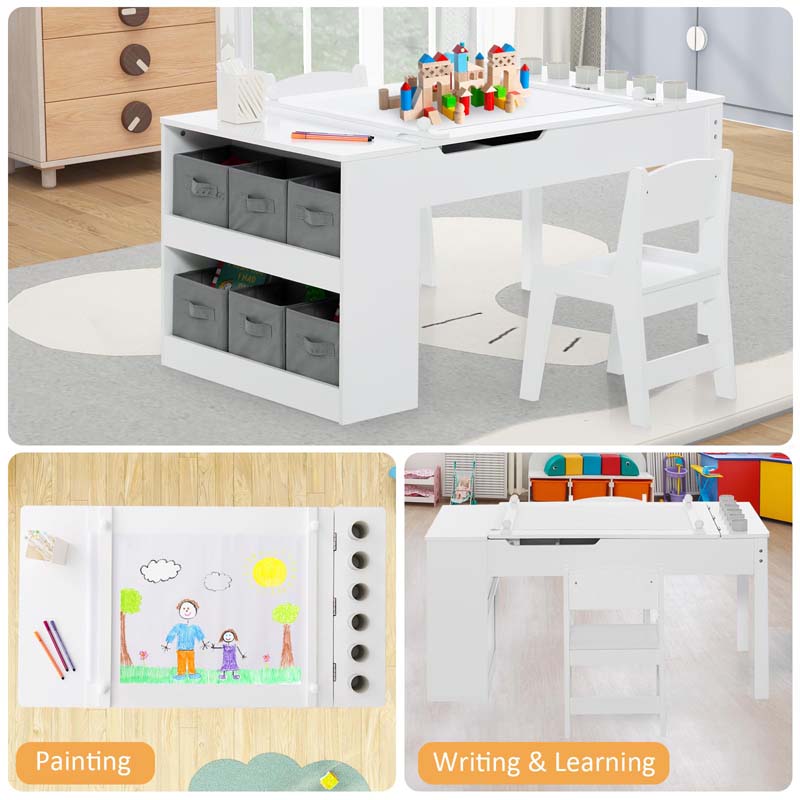 Kids Art Desk Easel & Bench Set w/ Replaceable Paper Roll Toddler Wooden  Easel