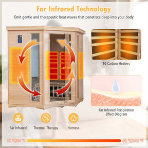 3-5 Person Far Infrared Wooden Sauna Room for Home, Canadian Hemlock Indoor Sauna w/Detachable Red Light Therapy Panel