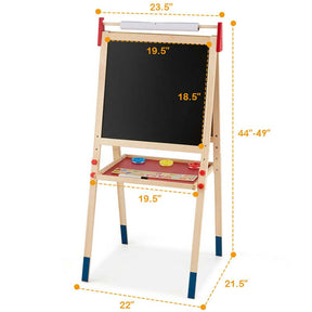 3-in-1 Wooden Height Adjustable Kid's Art Easel with Magnetic Chalkboard & Whiteboard, Paper Roll