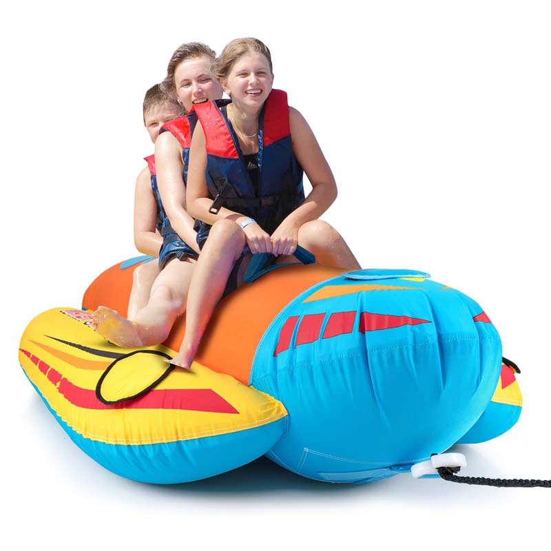 3-Person Inflatable Banana Boat with 3 EVA-padded Seats and Handles, Water Sports Towable Tubes for Boating
