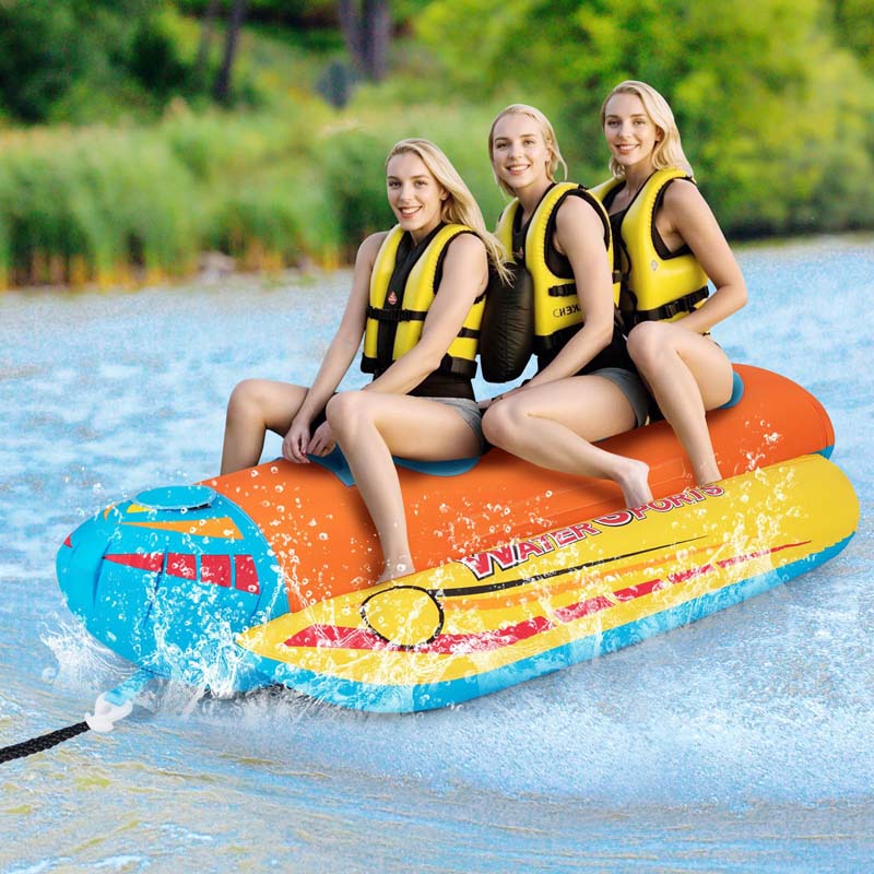 3-Person Inflatable Banana Boat with 3 EVA-padded Seats and Handles, Water Sports Towable Tubes for Boating