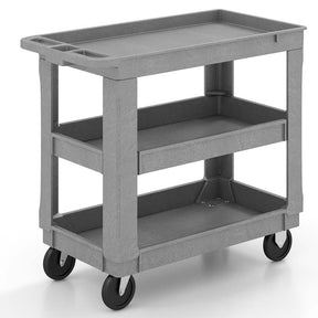 3-Tier PP Service Utility Cart Heavy-Duty Rolling Work Cart with 550 LBS Max Load and Adjustable Middle Shelf