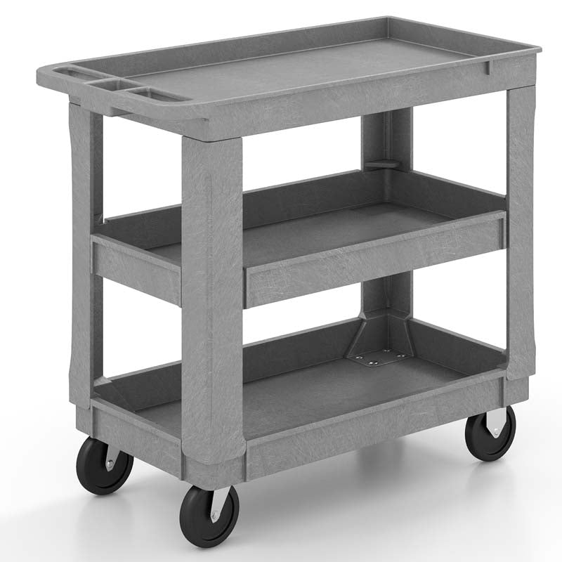 3-Tier PP Service Utility Cart Heavy-Duty Rolling Work Cart with 550 LBS Max Load and Adjustable Middle Shelf