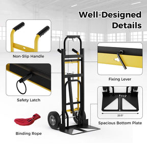 3-in-1 Convertible Hand Truck with 4 Rubber Wheels, Folding Metal Dolly Cart for Transport in Warehouse Garage Supermarket