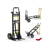 3-in-1 Convertible Hand Truck with 4 Rubber Wheels, Folding Metal Dolly Cart for Transport in Warehouse Garage Supermarket