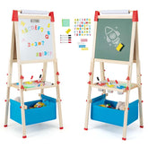 3-in-1 Easel for Kids, Wooden Height Adjustable Double-Sided Toddler Easel with Magnetic Chalkboard & White Board, Paper Roll