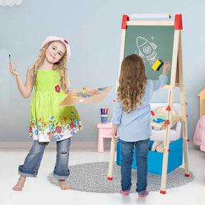 3-in-1 Easel for Kids, Wooden Height Adjustable Double-Sided Toddler Easel with Magnetic Chalkboard & White Board, Paper Roll