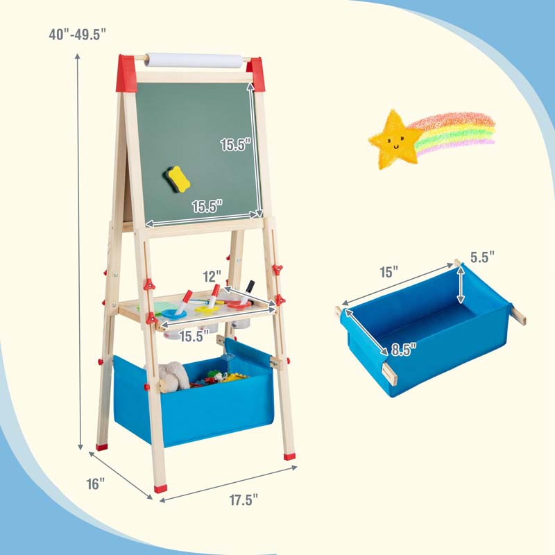 3-in-1 Easel for Kids, Wooden Height Adjustable Double-Sided Toddler Easel with Magnetic Chalkboard & White Board, Paper Roll