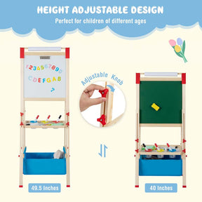 3-in-1 Easel for Kids, Wooden Height Adjustable Double-Sided Toddler Easel with Magnetic Chalkboard & White Board, Paper Roll