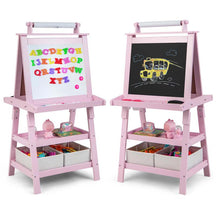 3-in-1 Double-Sided Kids Art Easel, Wooden Storage Toddler Easel with Magnetic White Board & Chalkboard, Paper Roll, Painting Dry Erase